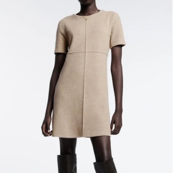 NEW ZARA Cotton Blend Knitted Mini Dress in light Camel Colour, Size M - Picture 3 of 15